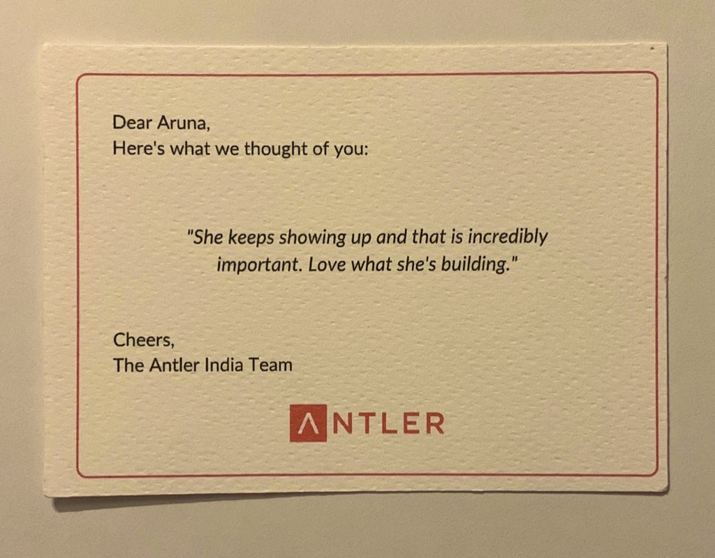 Got this note from the hosts of a residency I had participated in while building my second startup in female health