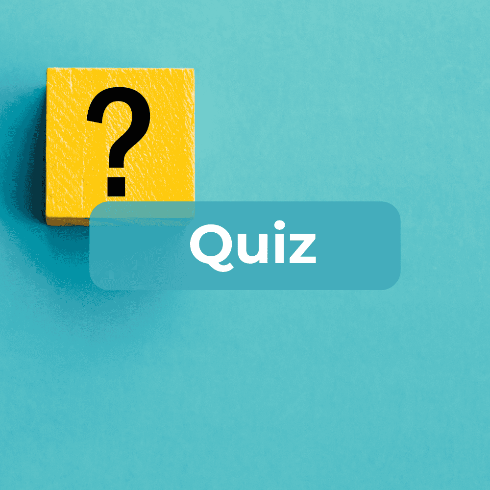 A yellow question mark in a box on a turquoise background, representing the bedtime procrastination quiz