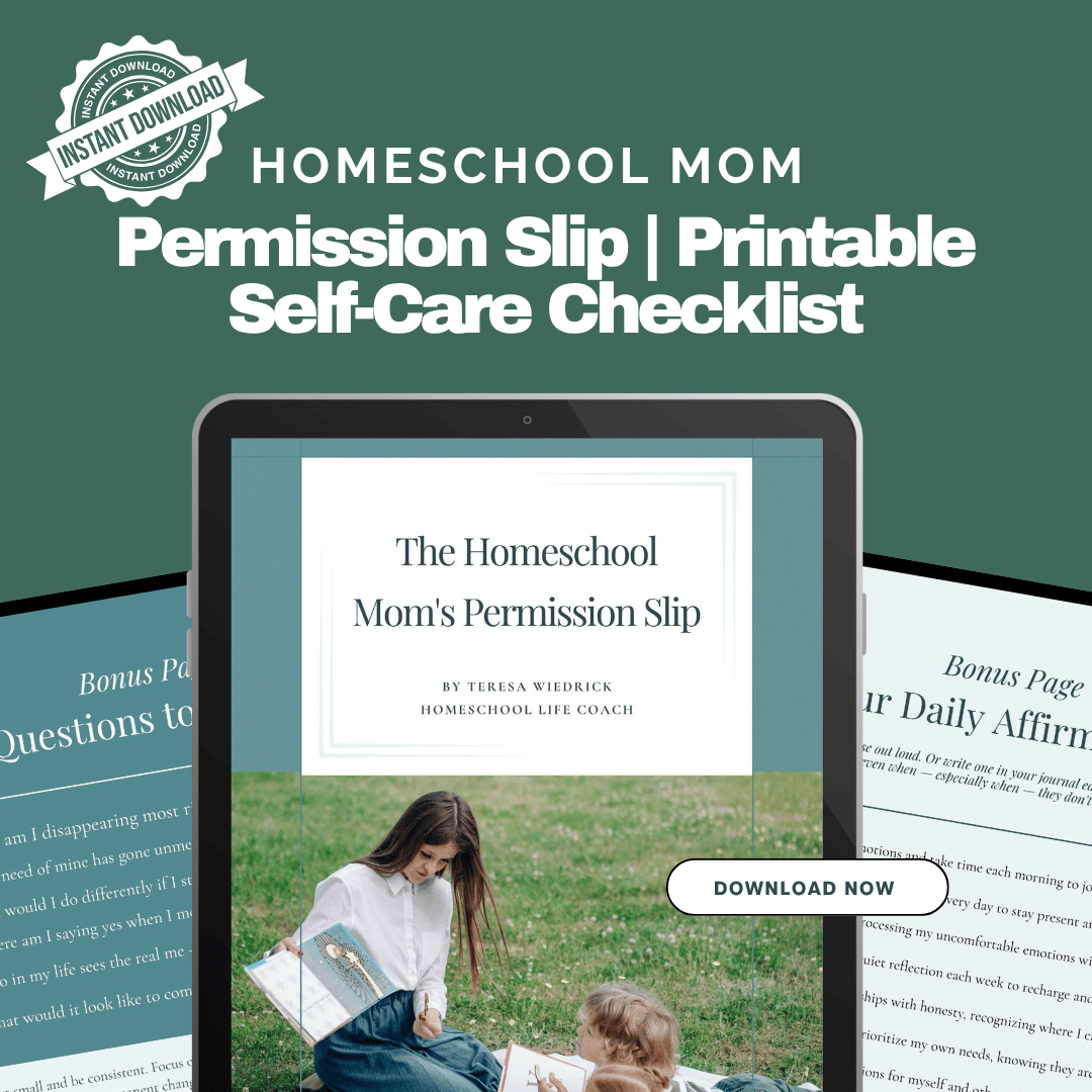 Product image for Homeschool Mom Permission Slip Checklist | Daily Self-Care Practices for Moms | Boundaries & Burnout Printable PDF Digital Download