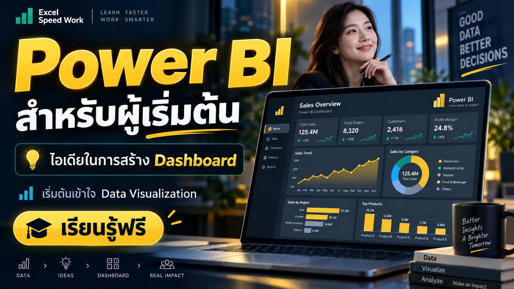 Product image for คอร์ส Power BI ฟรี สำหรับผู้เริ่มต้น สร้าง Dashboard เบื้องต้น | Excel Speed Work