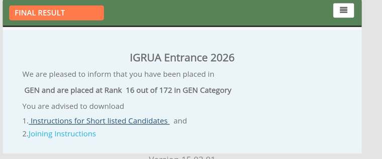 IGRUA result Rank 16 GEN