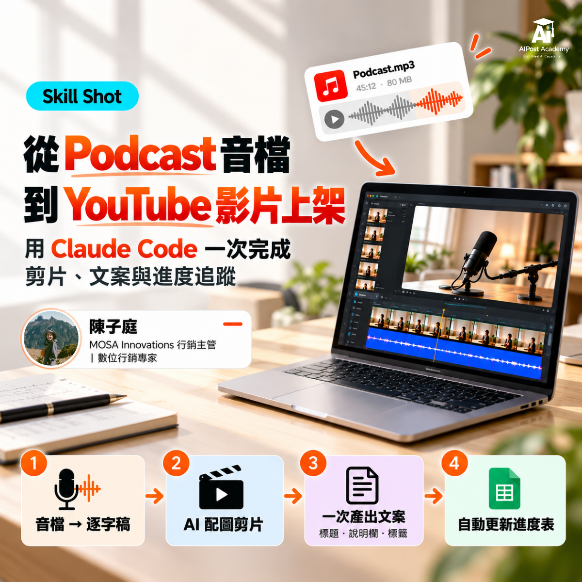 Skill Shot 15｜從 Podcast 音檔到 Youtube 上架：用 Claude Code 一次完成剪片、文案與進度追蹤