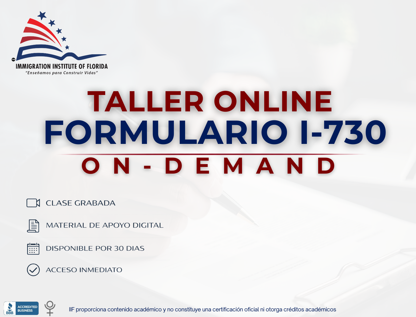 Product image for TALLER ONLINE: FORMULARIO I-730