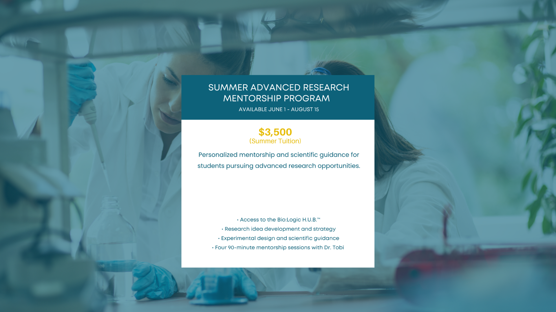 Summer Advanced Research Program $3500 summer tuition