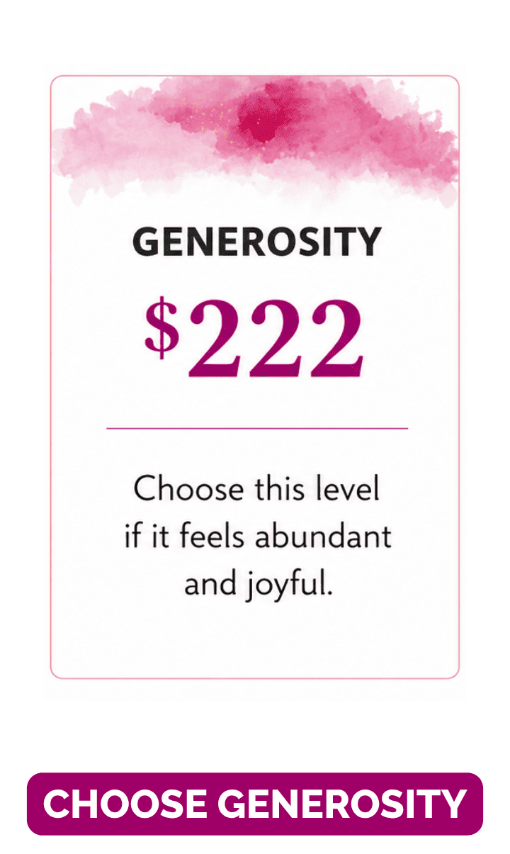 Sliding-scale registration options: Generosity $222, Sustaining $133, or Community $99.