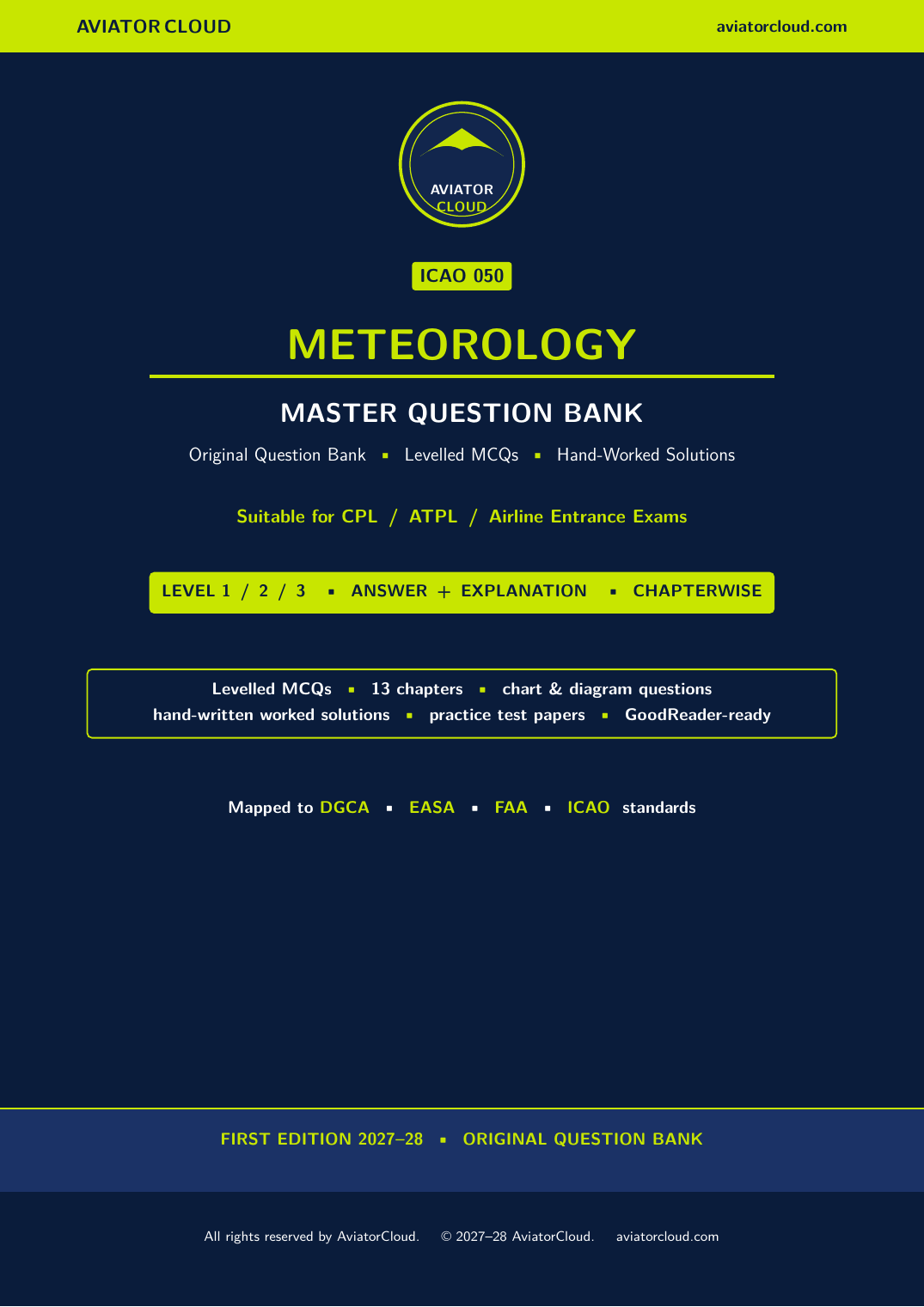 DGCA  ICAO 050 Aviation Meteorology Master Question Bank cover – 1,000+ MCQs with answers
