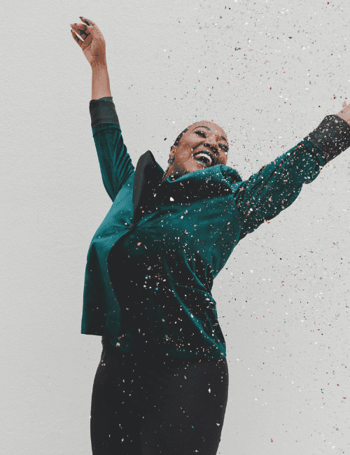 A woman is happy because she has changed her revenge bedtime procrastination habit using the Untired Me programme