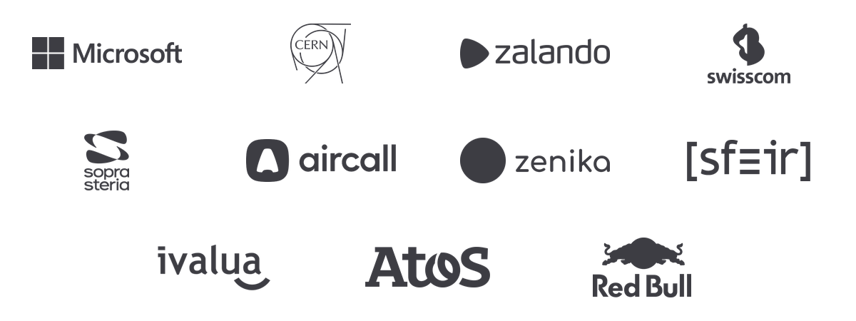 Microsoft, CERN, Zalando, Swisscom, Sopra Steria, Aircall, Zenika, SFEIR, Ivalua, Atos, Red Bull
