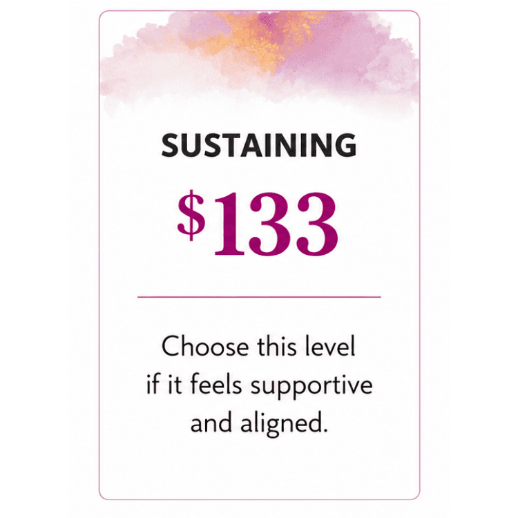 Sliding-scale registration options: Generosity $222, Sustaining $133, or Community $99.