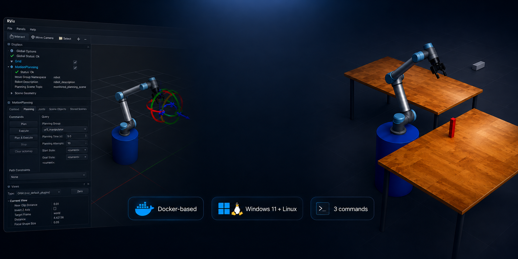 Industrial ROS2 manipulation workcell running in Gazebo and RViz with MoveIt2 motion planning