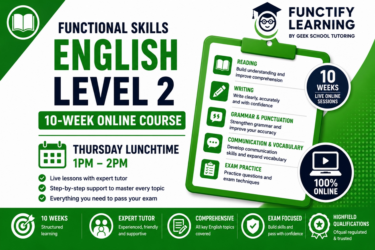 Product image for Functional Skills Level 2 English 10-Week Online Course (Thursday Lunchtime, 1-2pm)