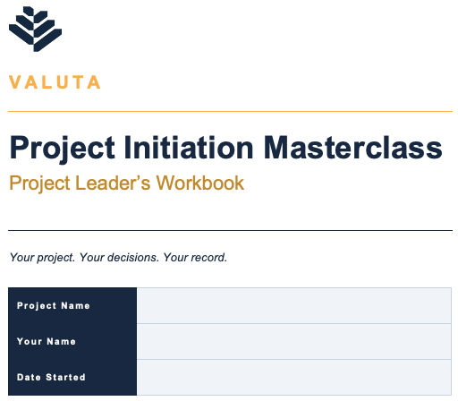 Product image for Valuta Project Initiation Masterclass Workbook