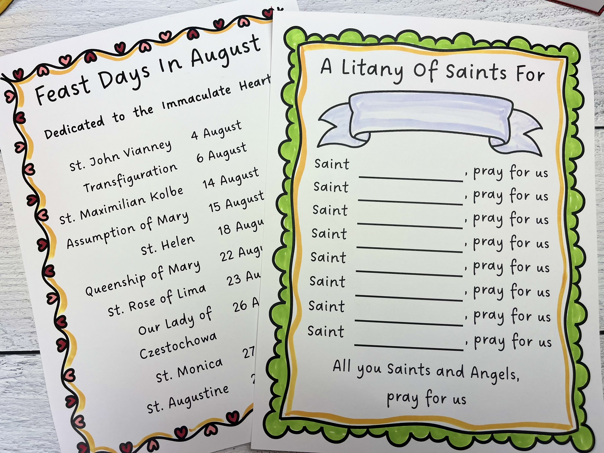 Feast Days and Litany of Saints Printable Pages