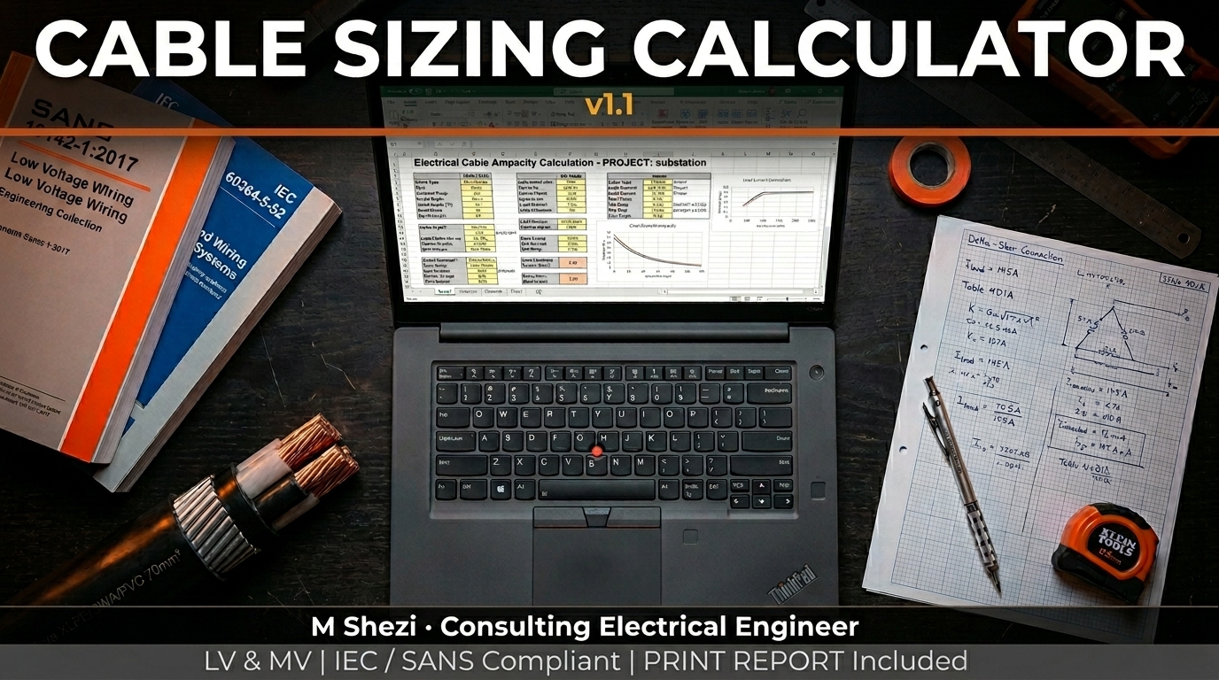 Product image for Cable Sizing Calculator v1.1 — SANS / IEC-Compliant Excel Tool