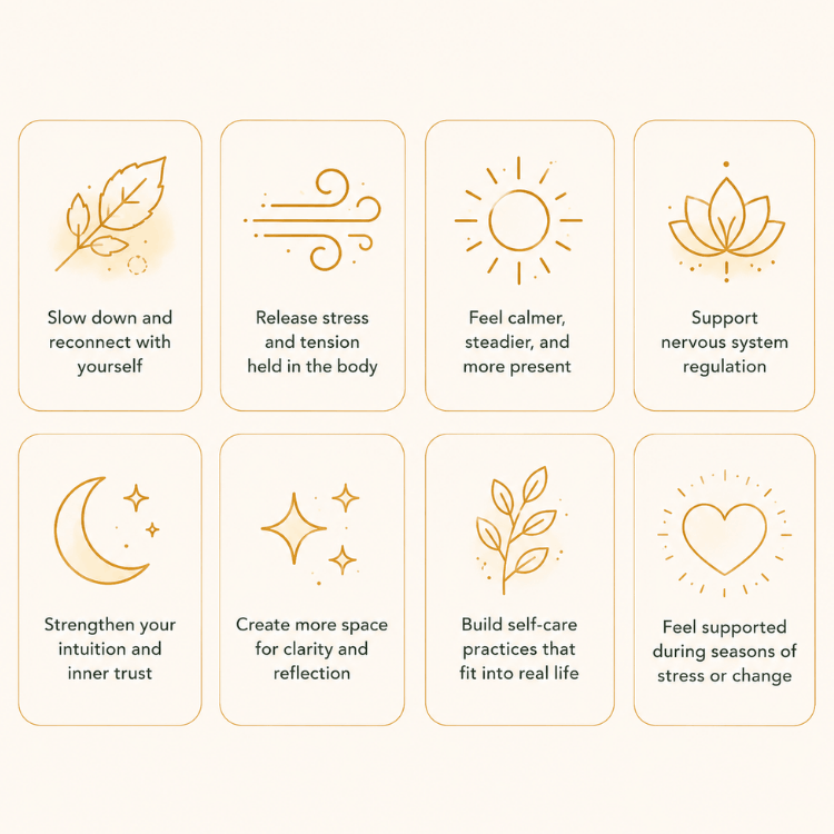Overview of Strength Without Armor practices that help women reconnect with themselves through gentle movement, meditation, and self-care.