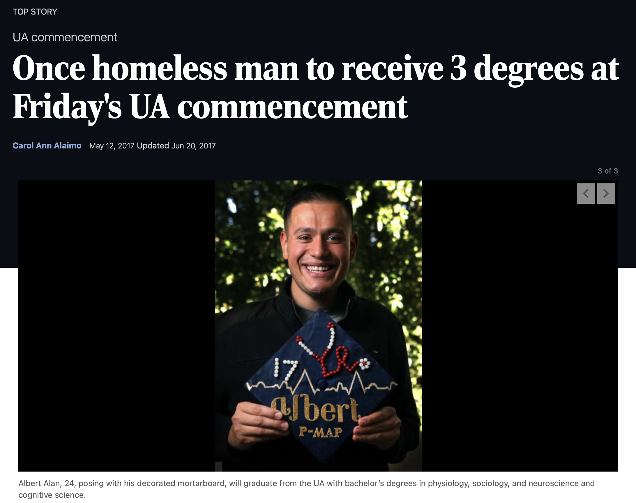 Albert Alan receiving degrees at UA Commencement