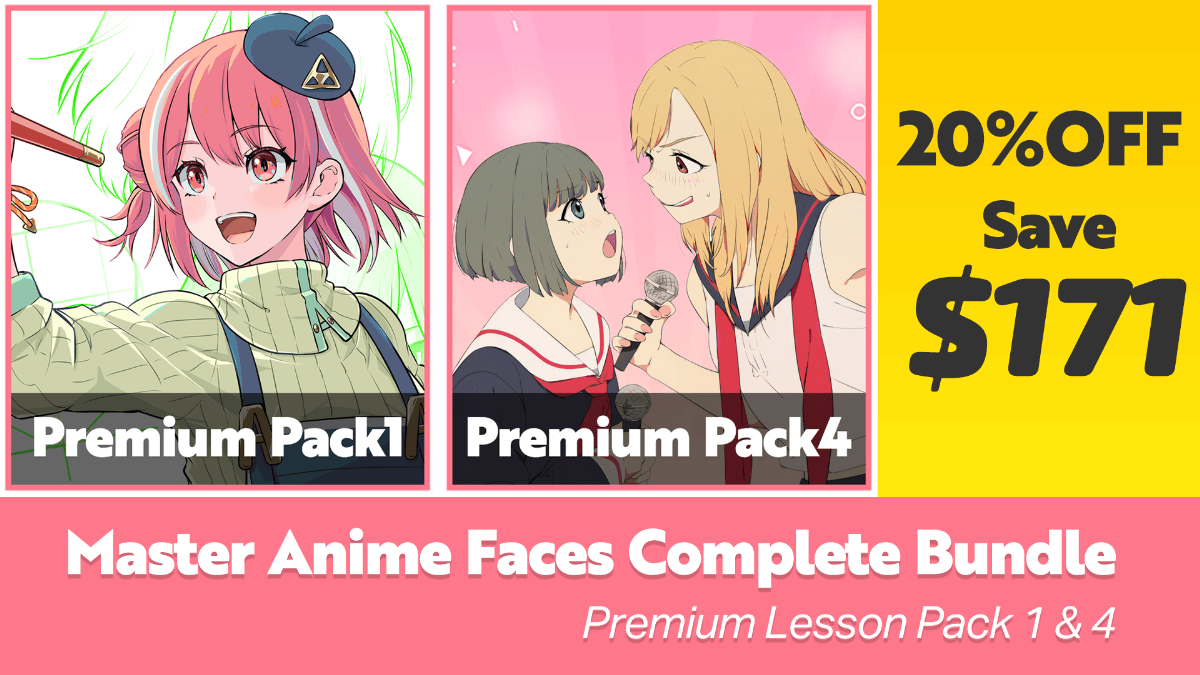 Product image for Premium Drawing Anime Faces Complete Bundle (Premium Lesson Pack 1 &amp; 4)