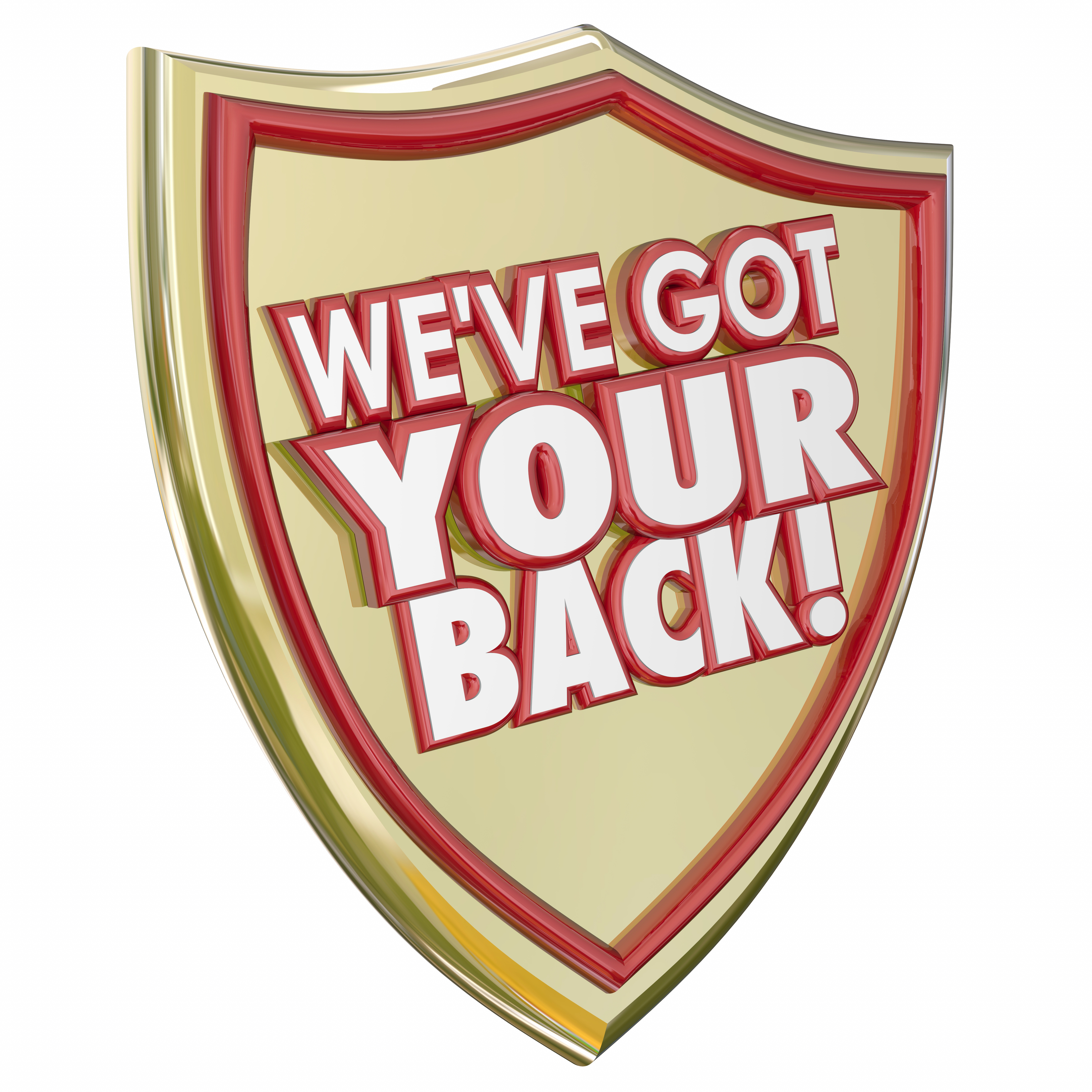 A graphic of a golden official seal saying We Have Your Back. This refers to the money back guarantee