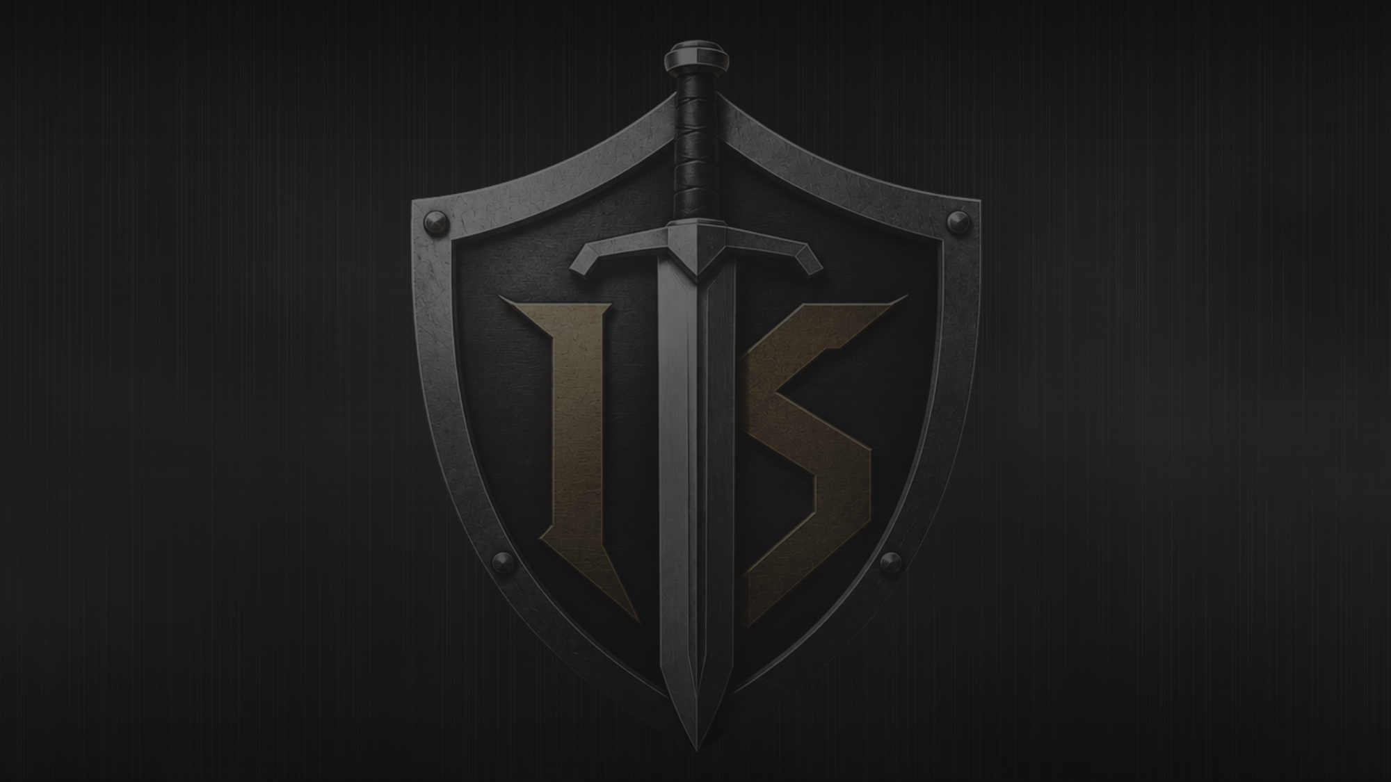 Iron Shield Academy logo in metallic silver lettering over a dark shield with a vertical sword and gold accents, on a black background