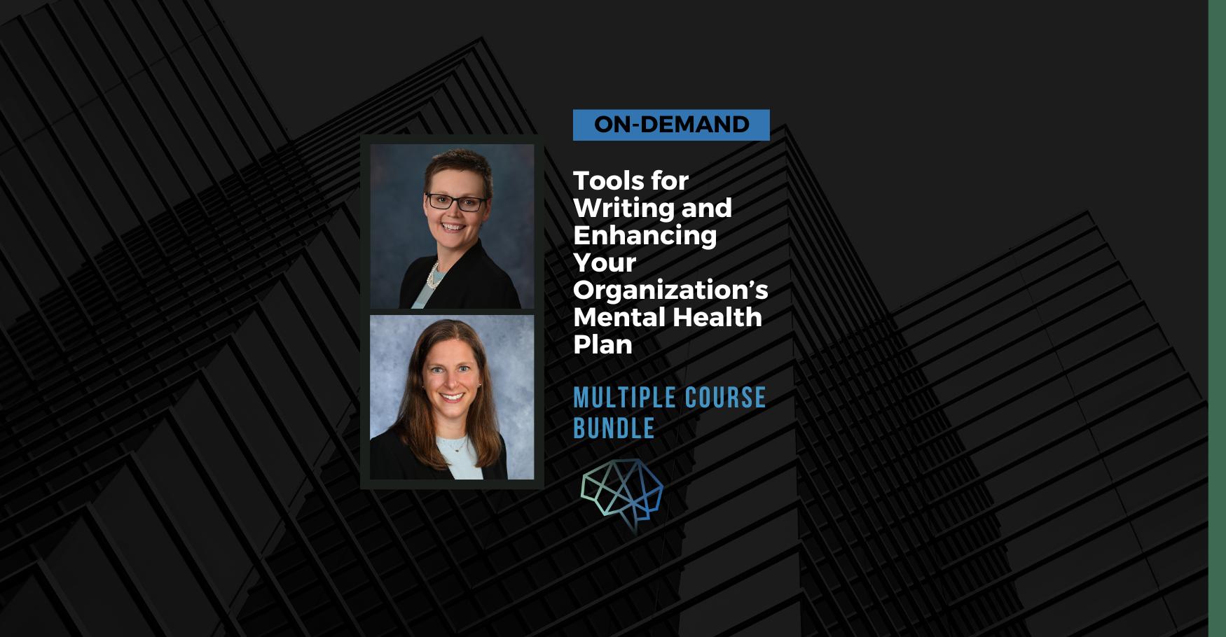 On-demand. Tools for writing and enhancing your organizations mental health plan. Multiple course bundle