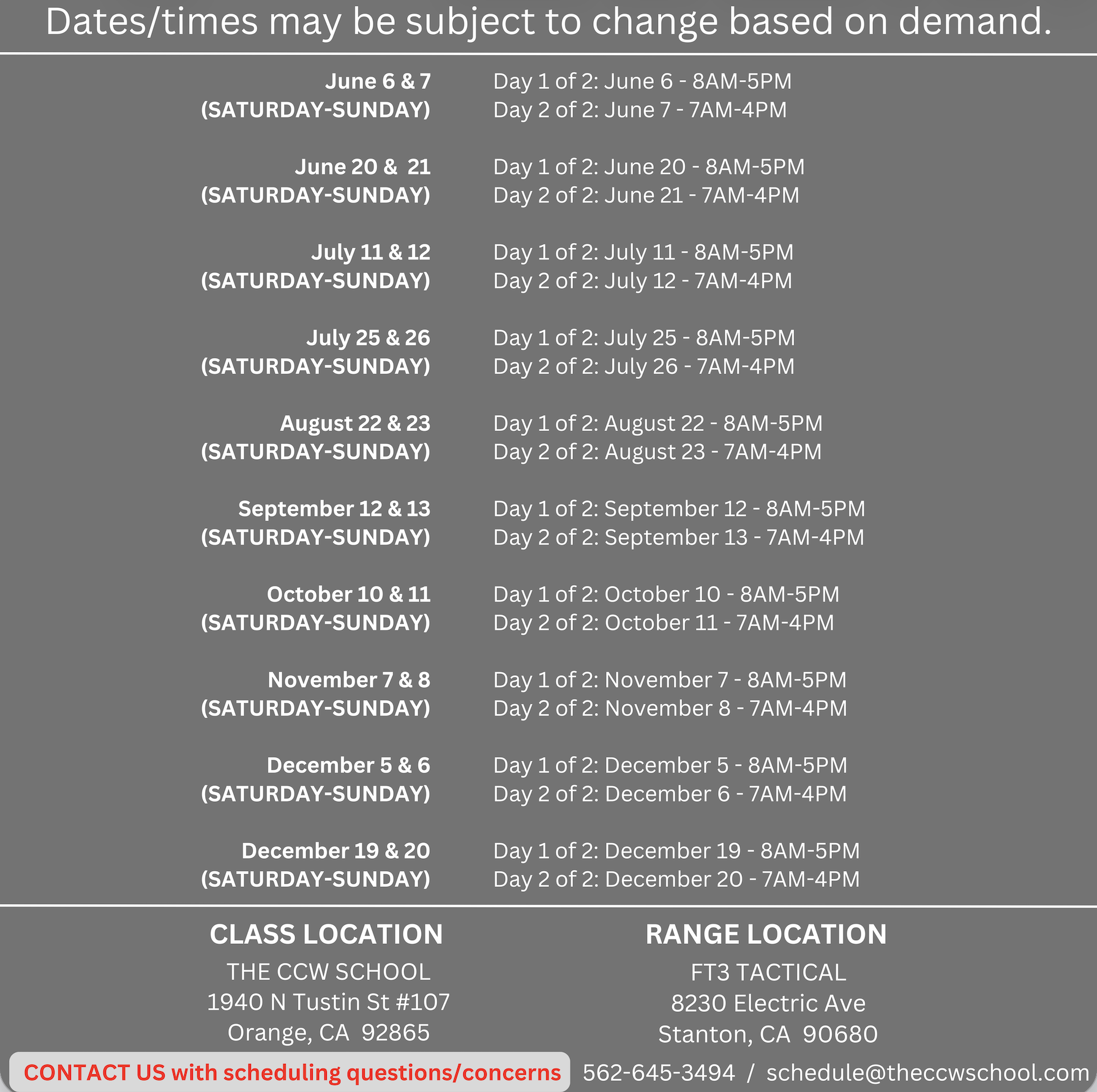 LASD CCW Course Schedule