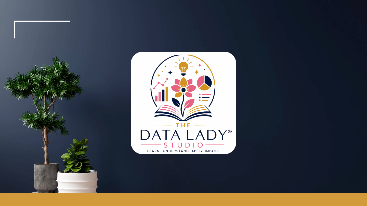 An image that has a title that includes the language about The Data Lady® Studio providing learning experiences and the LOGO for the platform