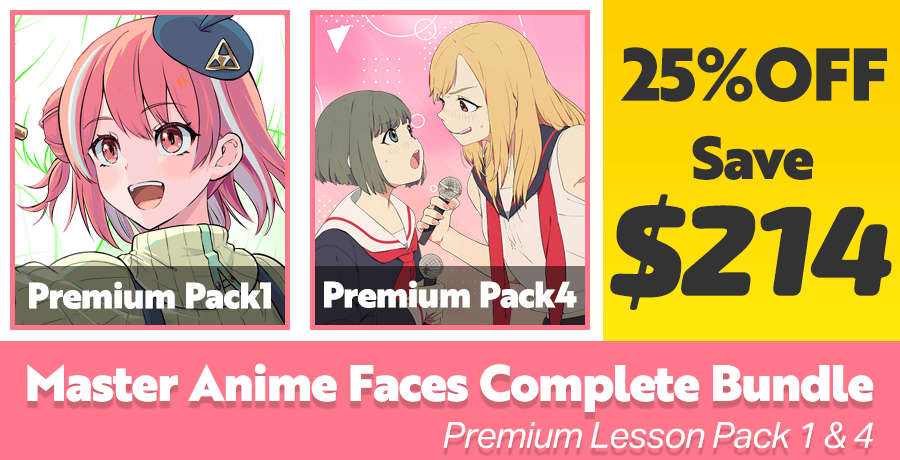 Product image for Premium Drawing Anime Faces Complete Bundle (Premium Lesson Pack 1 &amp; 4)