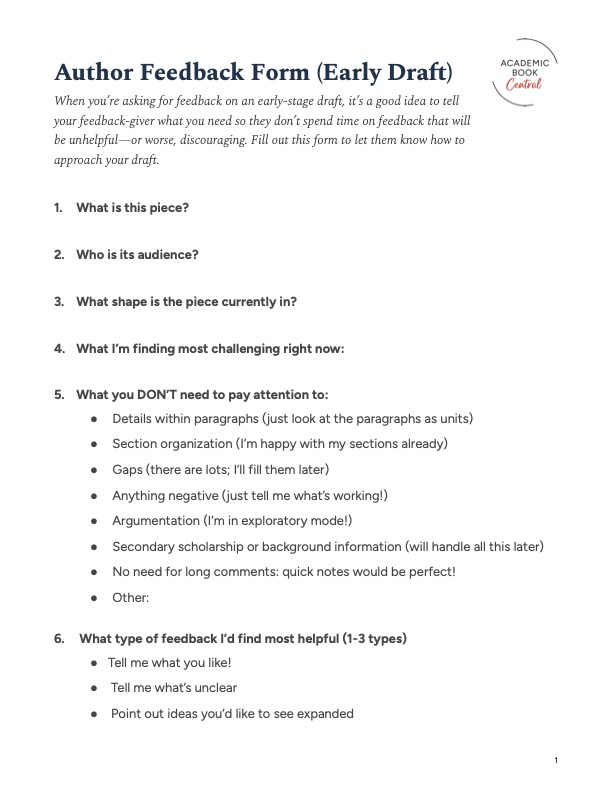 Product image for Author Feedback Form: Early Draft