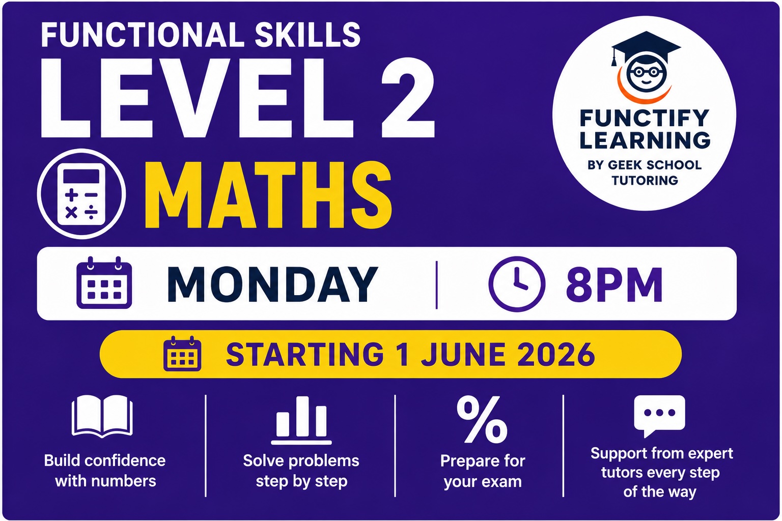 Product image for Functional Skills Level 2 Maths - Monday 8pm - Starting 1 June 2026