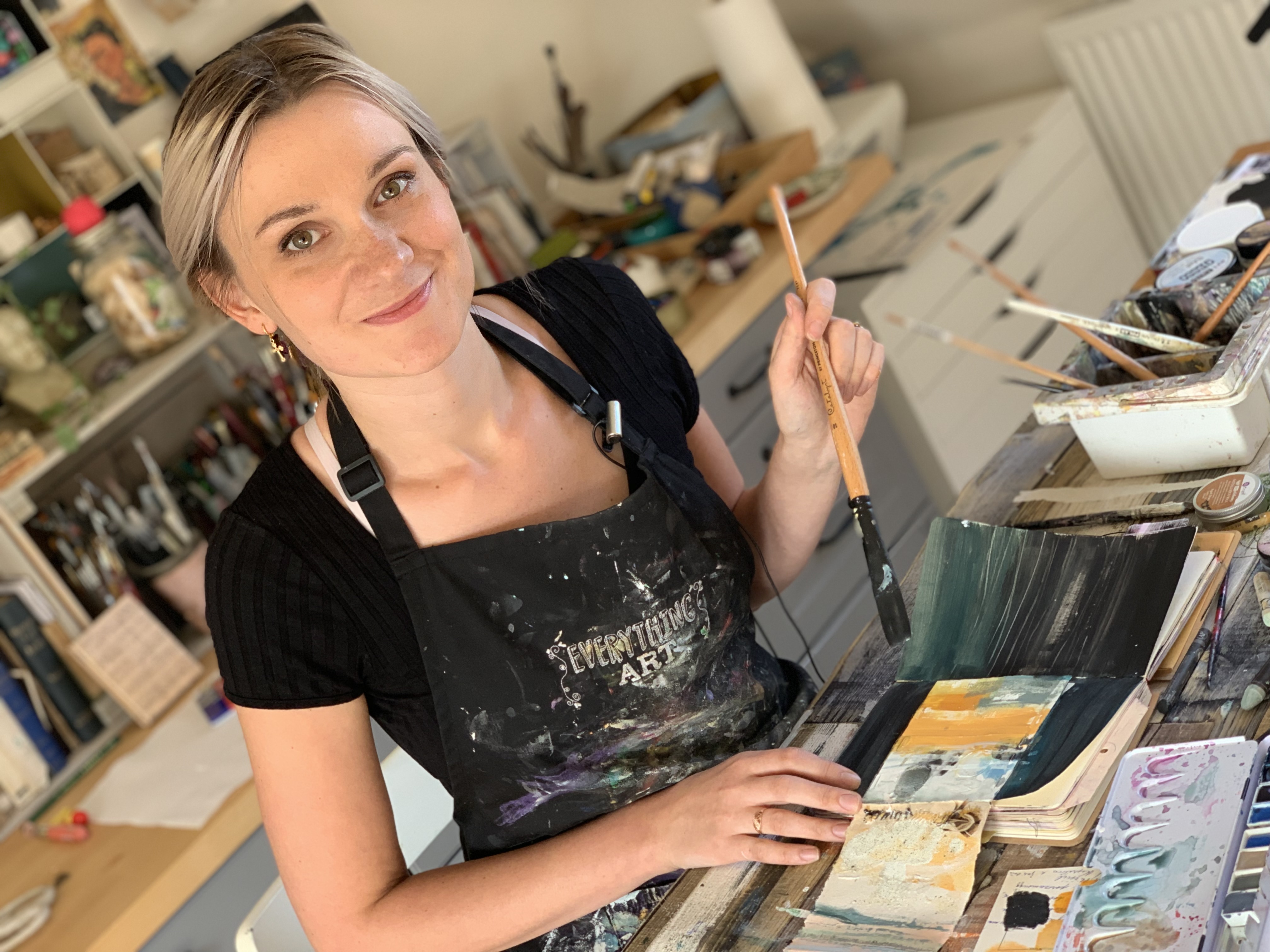 The Flow of the River — layered mixed-media art journal spread